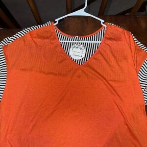 Source Unknown Orange and Black Striped Blouse